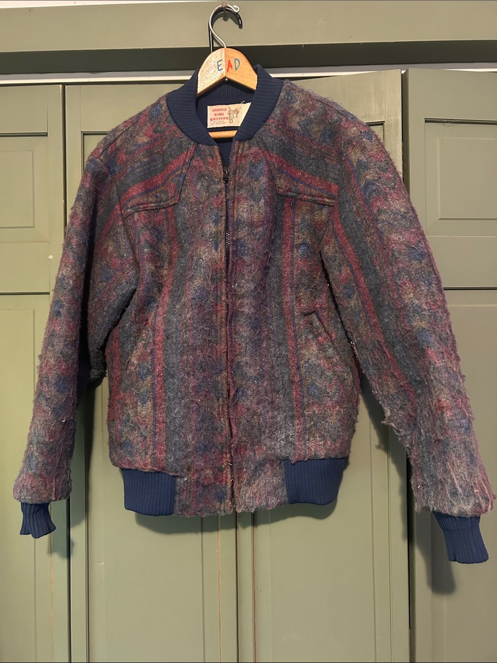 Vintage Multicolor Wool Bomber Jacket - Blue/Purple
